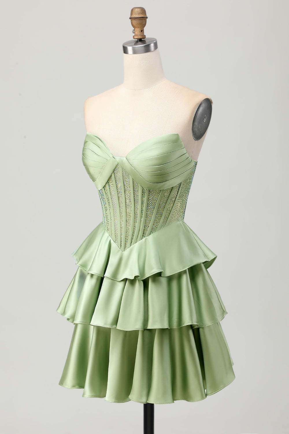 Sparkly Green Corset Ruffled Short Homecoming Dress with Beading
