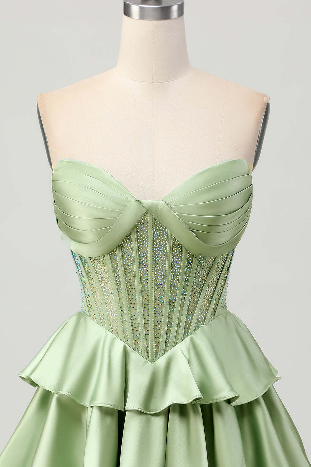 Sparkly Green Corset Ruffled Short Homecoming Dress with Beading