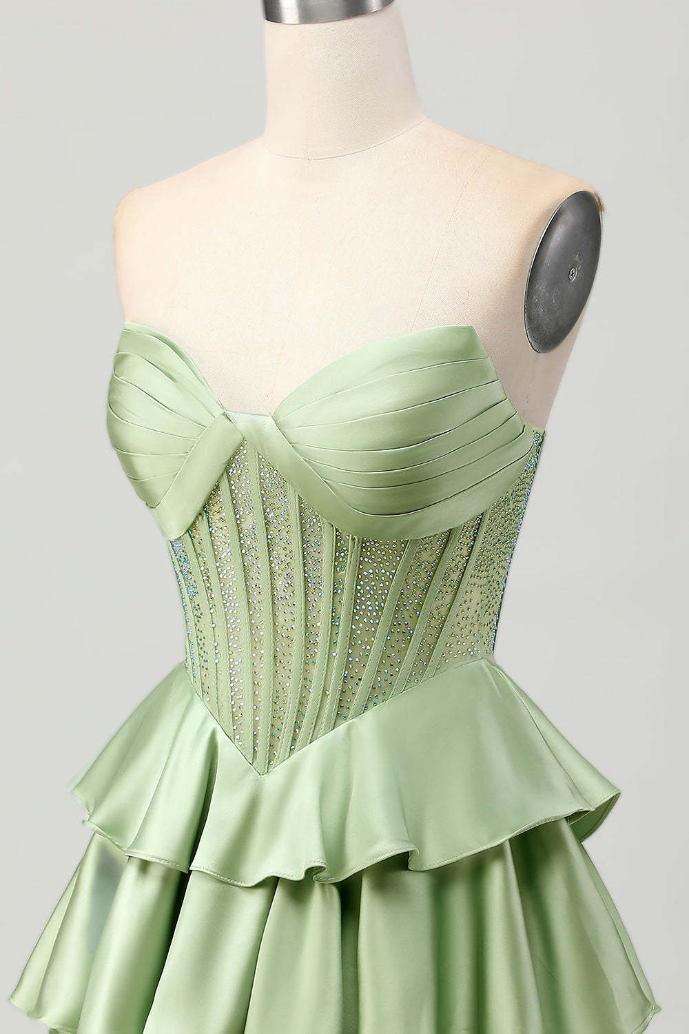 Sparkly Green Corset Ruffled Short Homecoming Dress with Beading