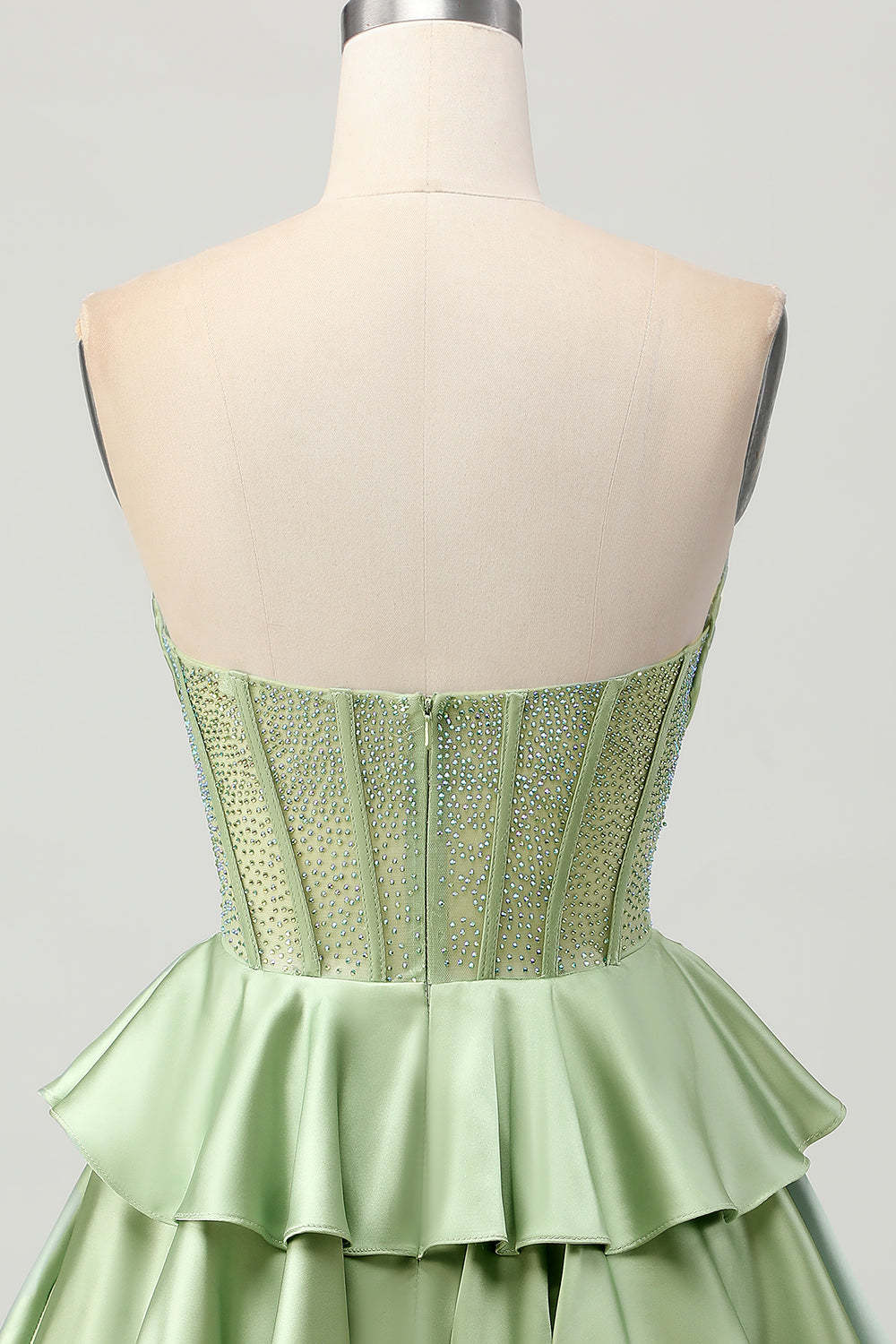 Sparkly Green Corset Ruffled Short Homecoming Dress with Beading