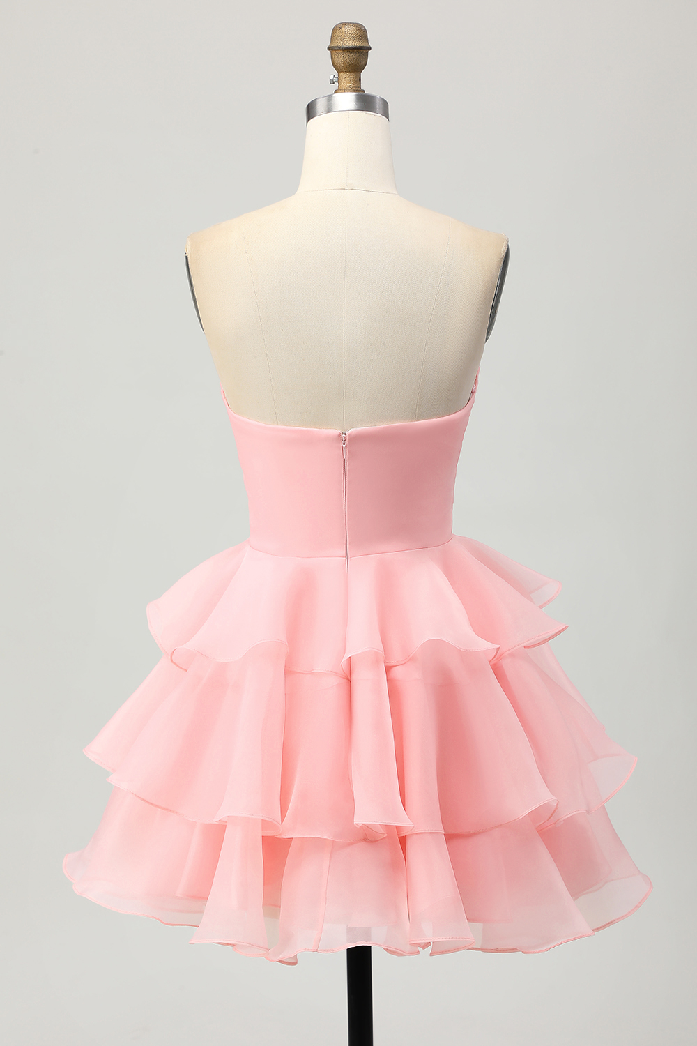 Blush Floral Strapless Tiered Short Homecoming Dress with Ruffles