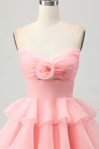 Purple Strapless A Line Short Tiered Homecoming Dress with Ruffles