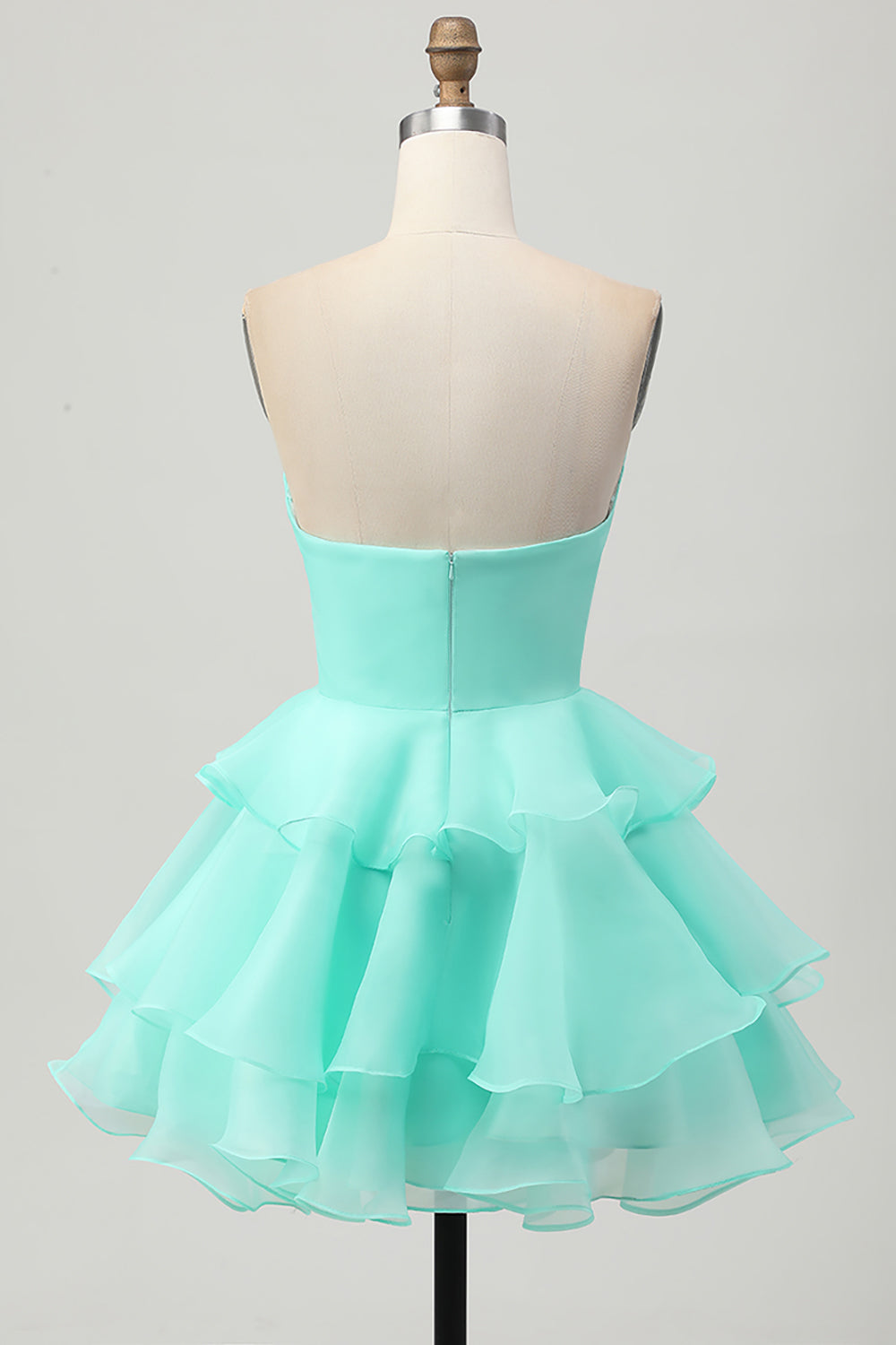 Green Floral Strapless Ruched Short A Line Homecoming Dress with Ruffles