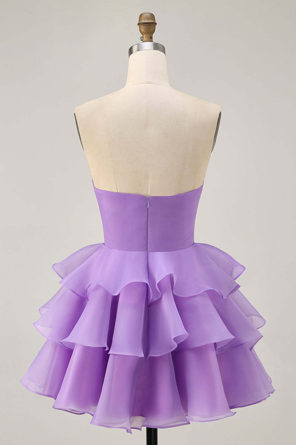 Purple Strapless A Line Short Tiered Homecoming Dress with Ruffles