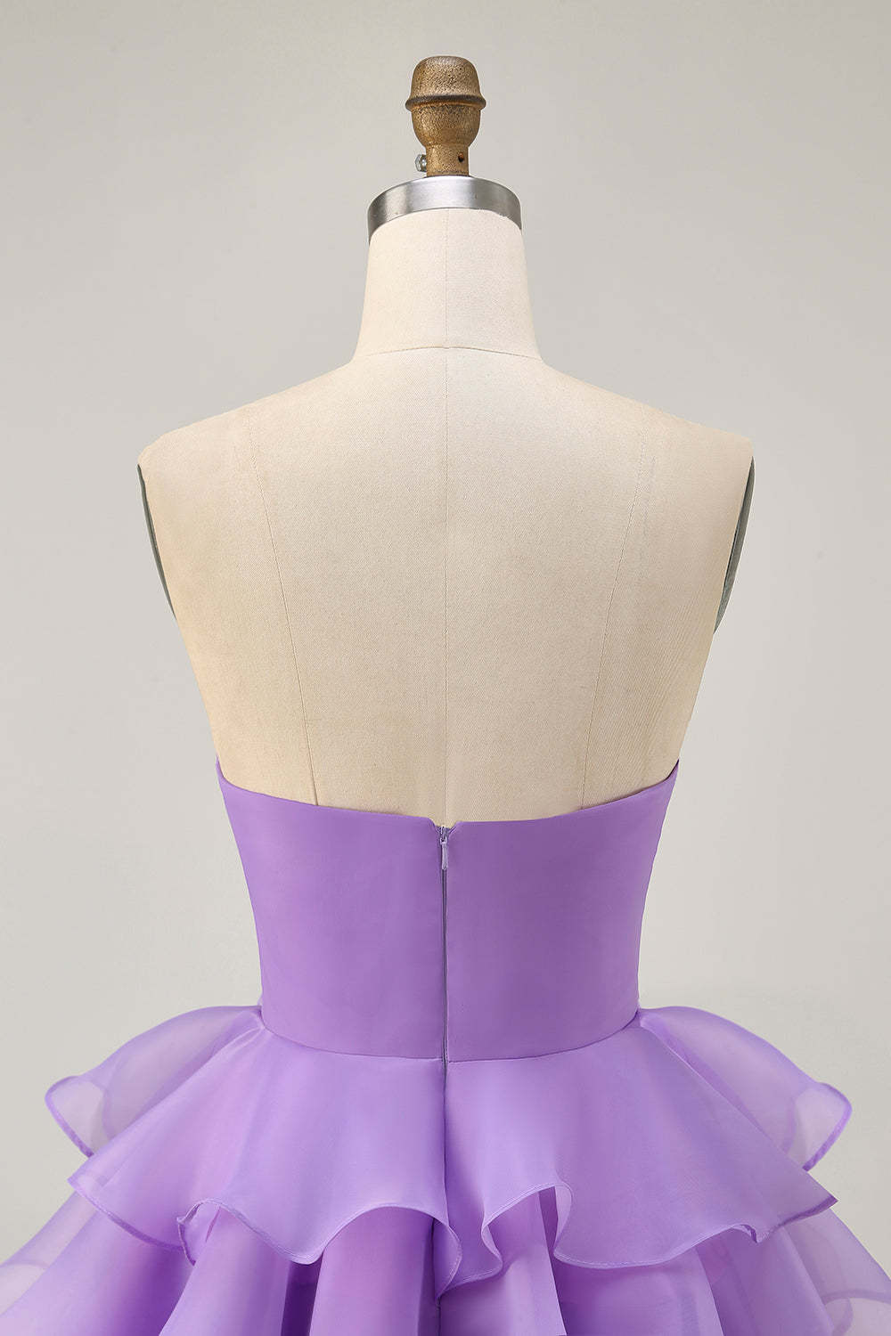 Purple Strapless A Line Short Tiered Homecoming Dress with Ruffles