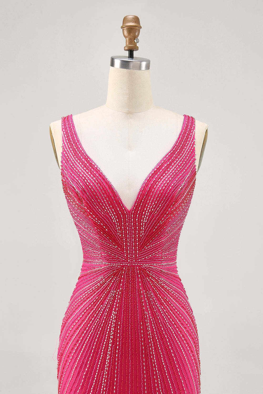 Sparkly Tight Fuchsia V-Neck Short Homecoming Dress with Beading