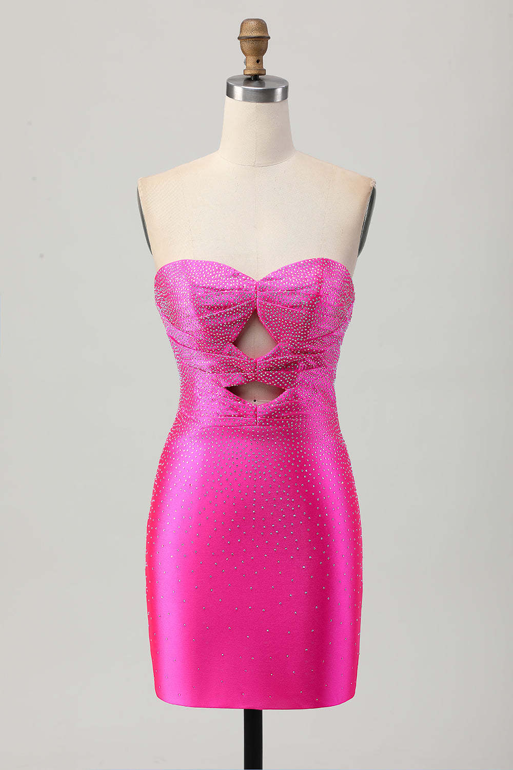 Sparkly Fuchsia Tight Sweetheart Keyhole Short Beaded Homecoming Dress