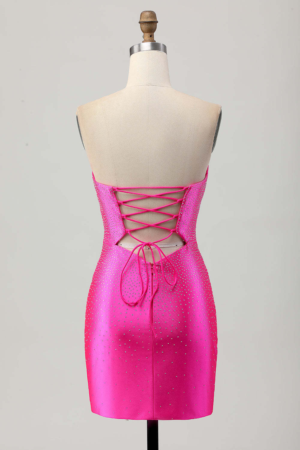 Sparkly Fuchsia Tight Sweetheart Keyhole Short Beaded Homecoming Dress
