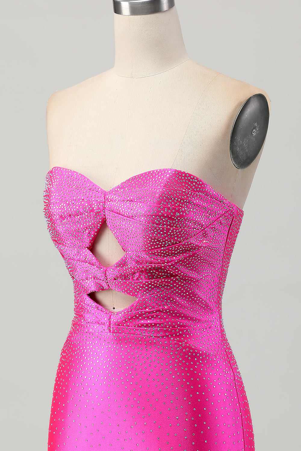 Sparkly Fuchsia Tight Sweetheart Keyhole Short Beaded Homecoming Dress