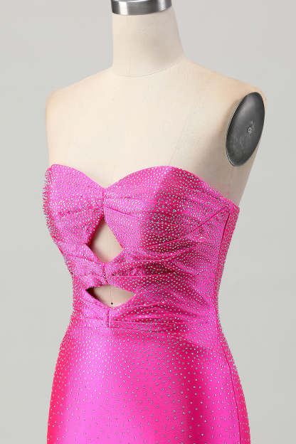 Sparkly Fuchsia Tight Sweetheart Keyhole Short Beaded Homecoming Dress