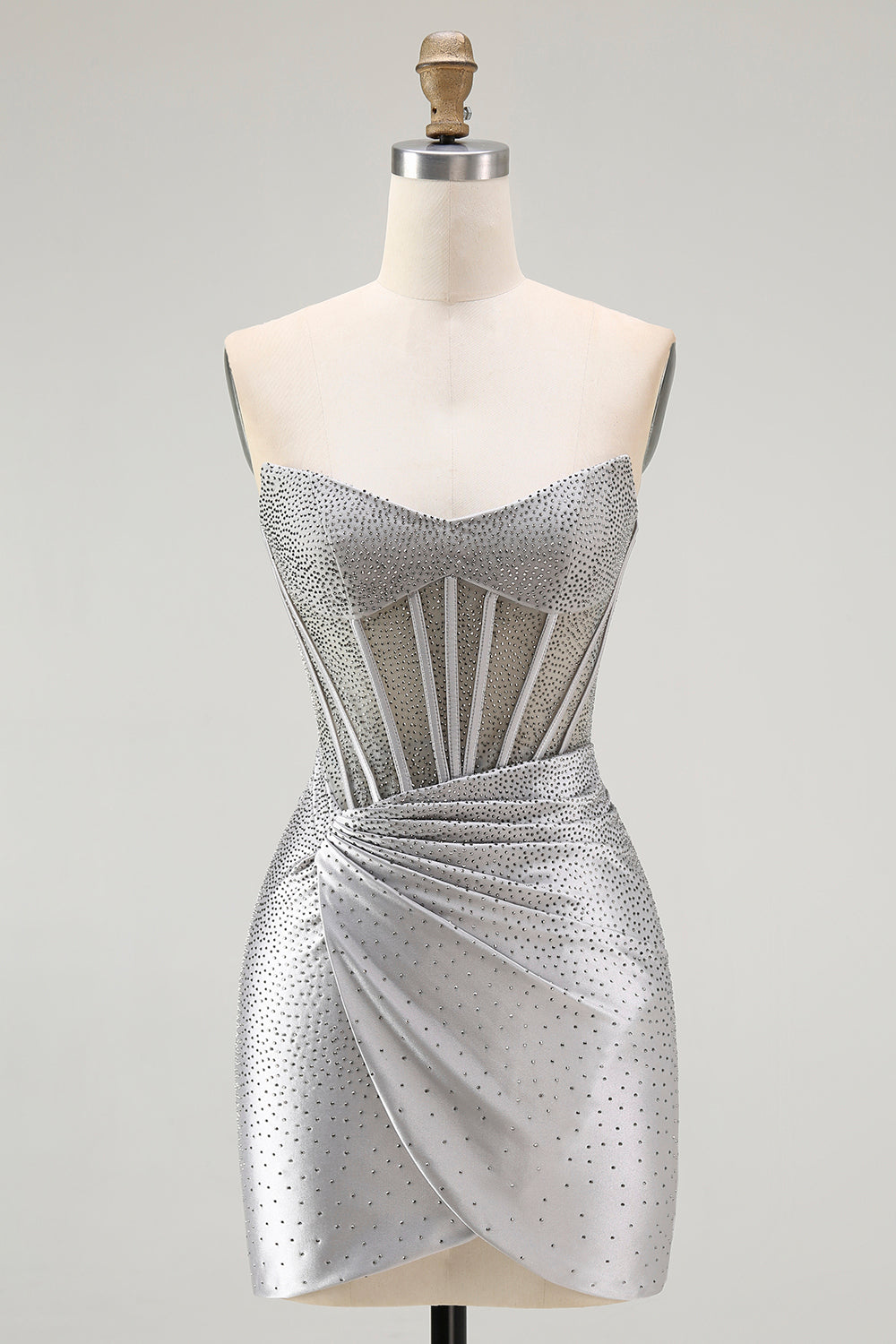 Grey Silver Beaded Tight Corset Short Homecoming Dress