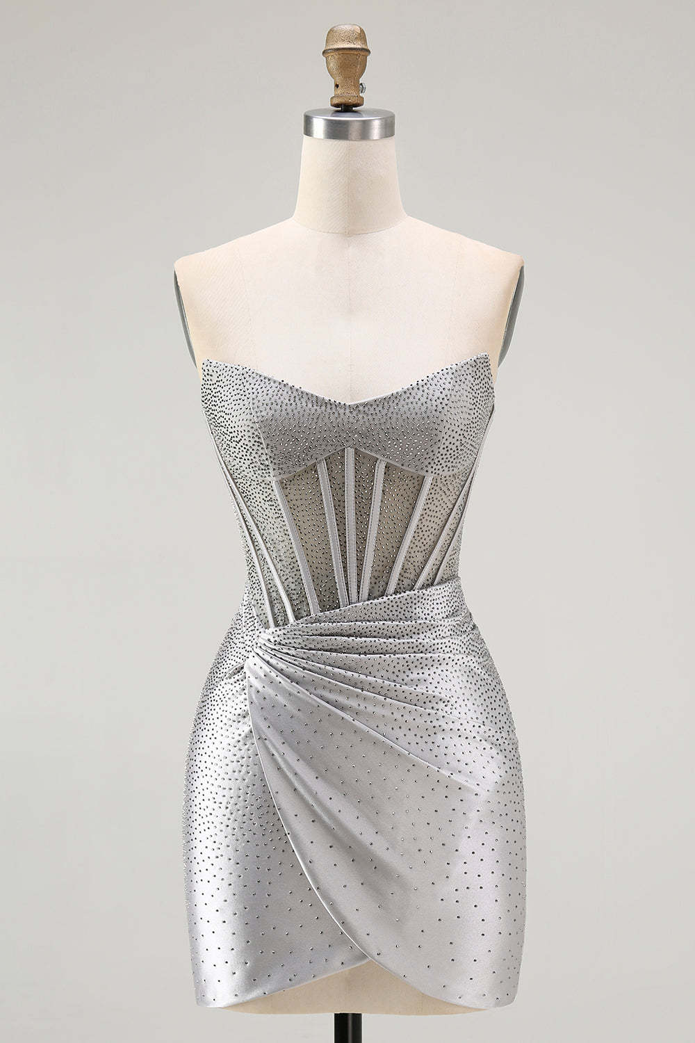 Grey Silver Beaded Tight Corset Short Homecoming Dress