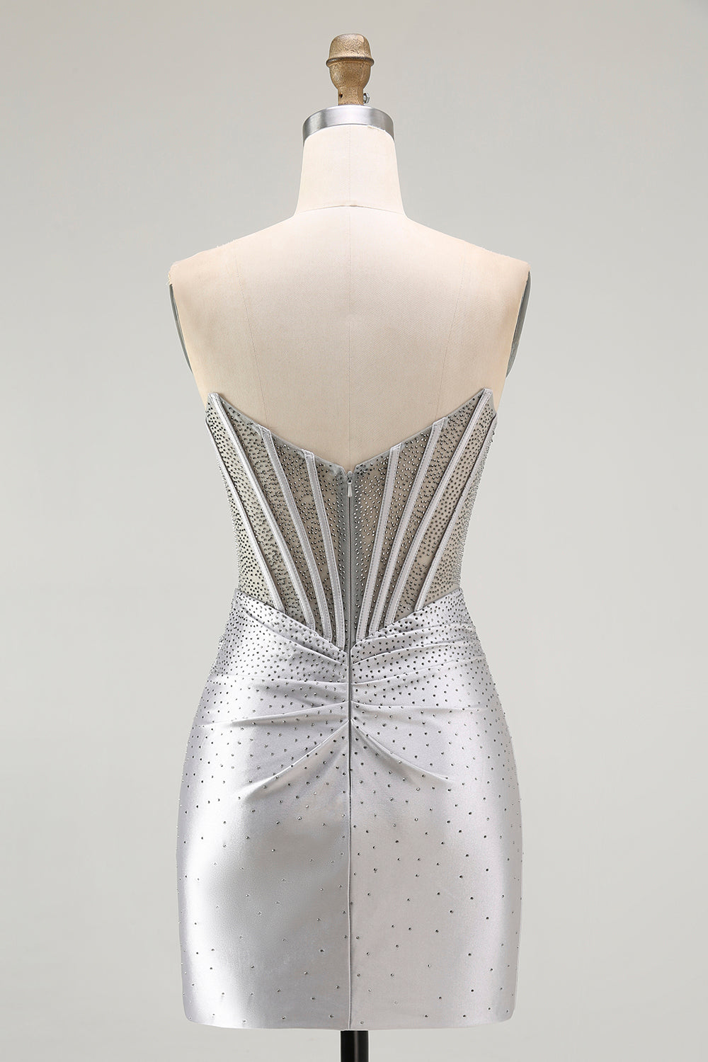 Grey Silver Beaded Tight Corset Short Homecoming Dress