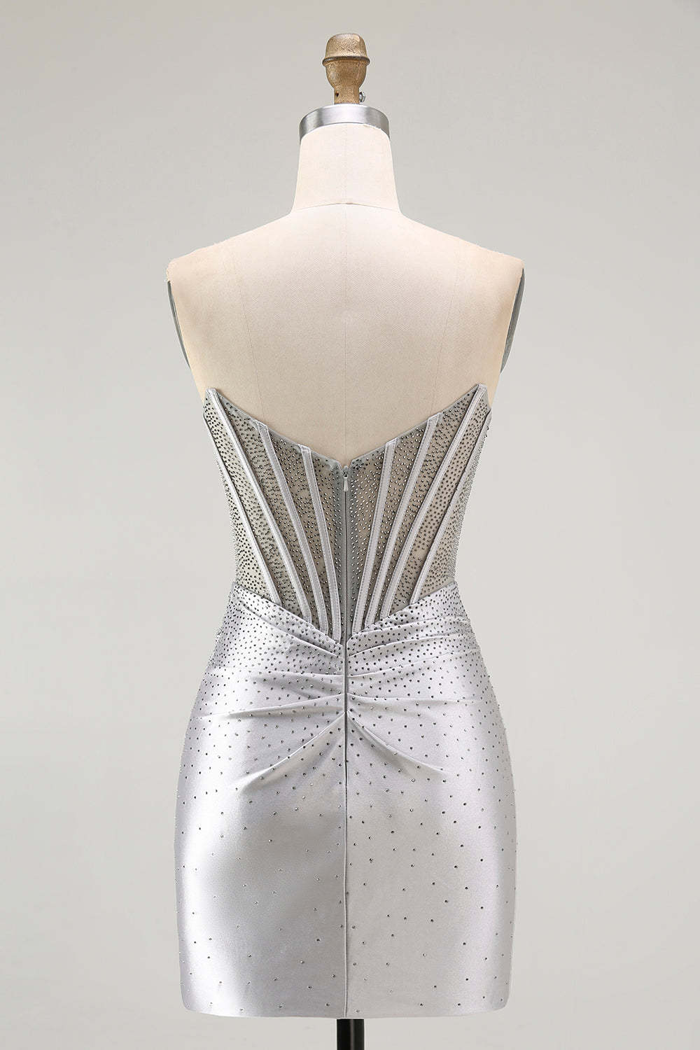 Grey Silver Beaded Tight Corset Short Homecoming Dress