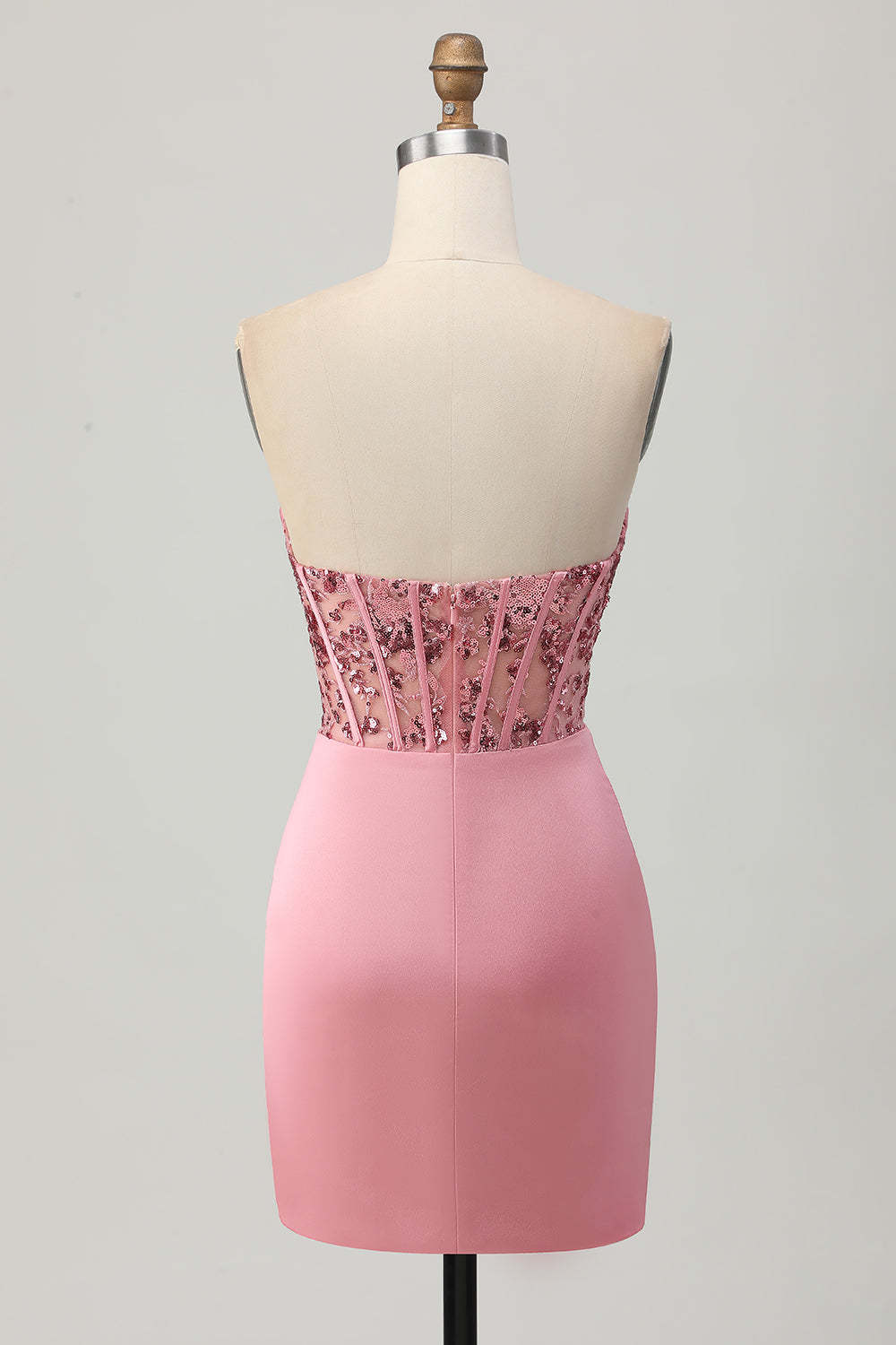 Sparkly Tight Blush Strapless Short Corset Homecoming Dress with Sequins