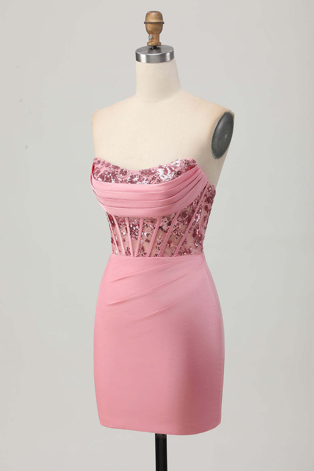 Sparkly Tight Blush Strapless Short Corset Homecoming Dress with Sequins