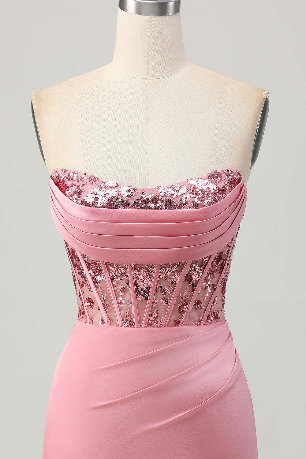 Sparkly Tight Blush Strapless Short Corset Homecoming Dress with Sequins