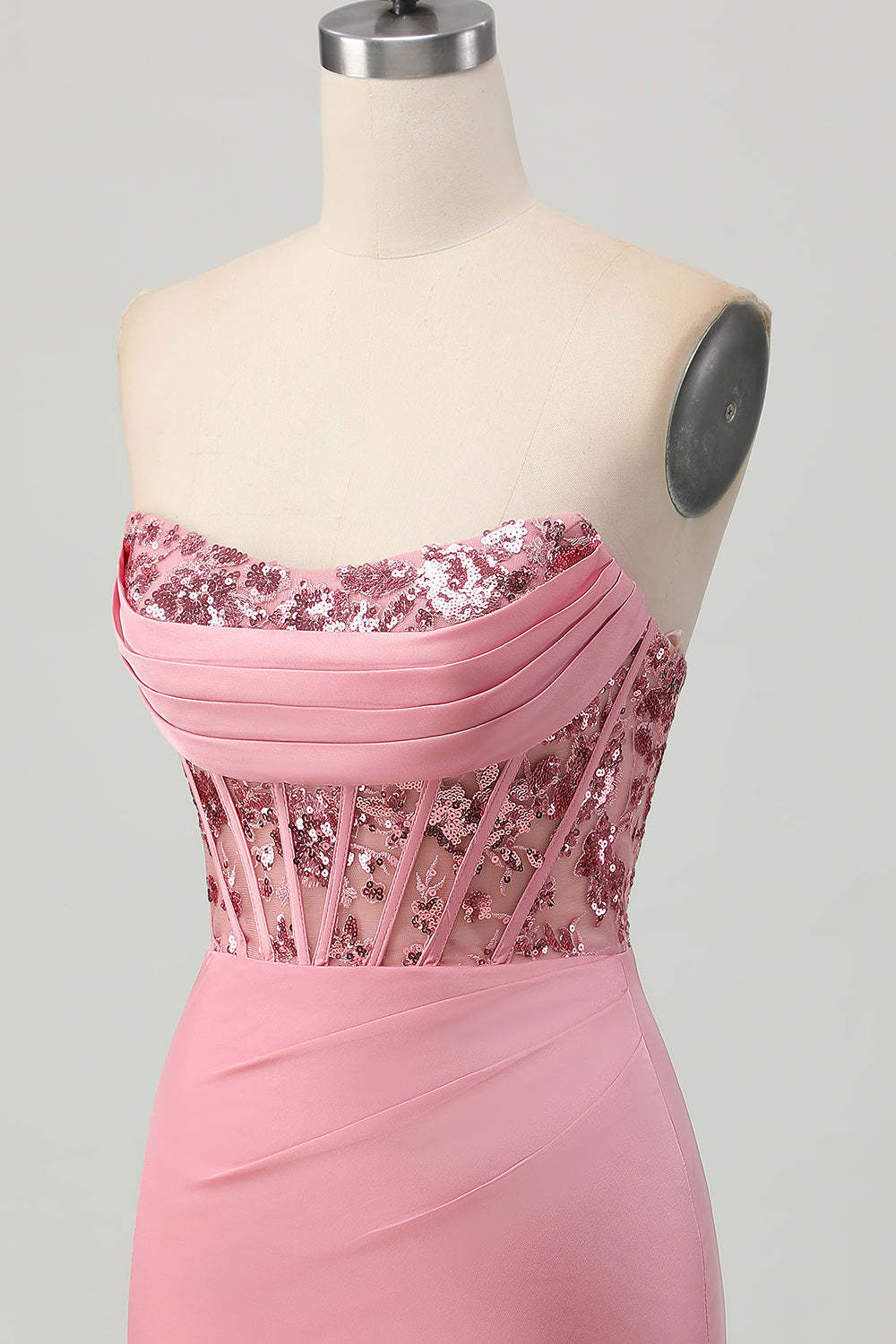 Sparkly Tight Blush Strapless Short Corset Homecoming Dress with Sequins