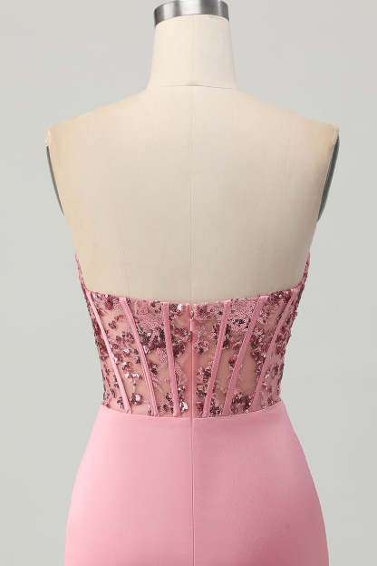 Sparkly Tight Blush Strapless Short Corset Homecoming Dress with Sequins