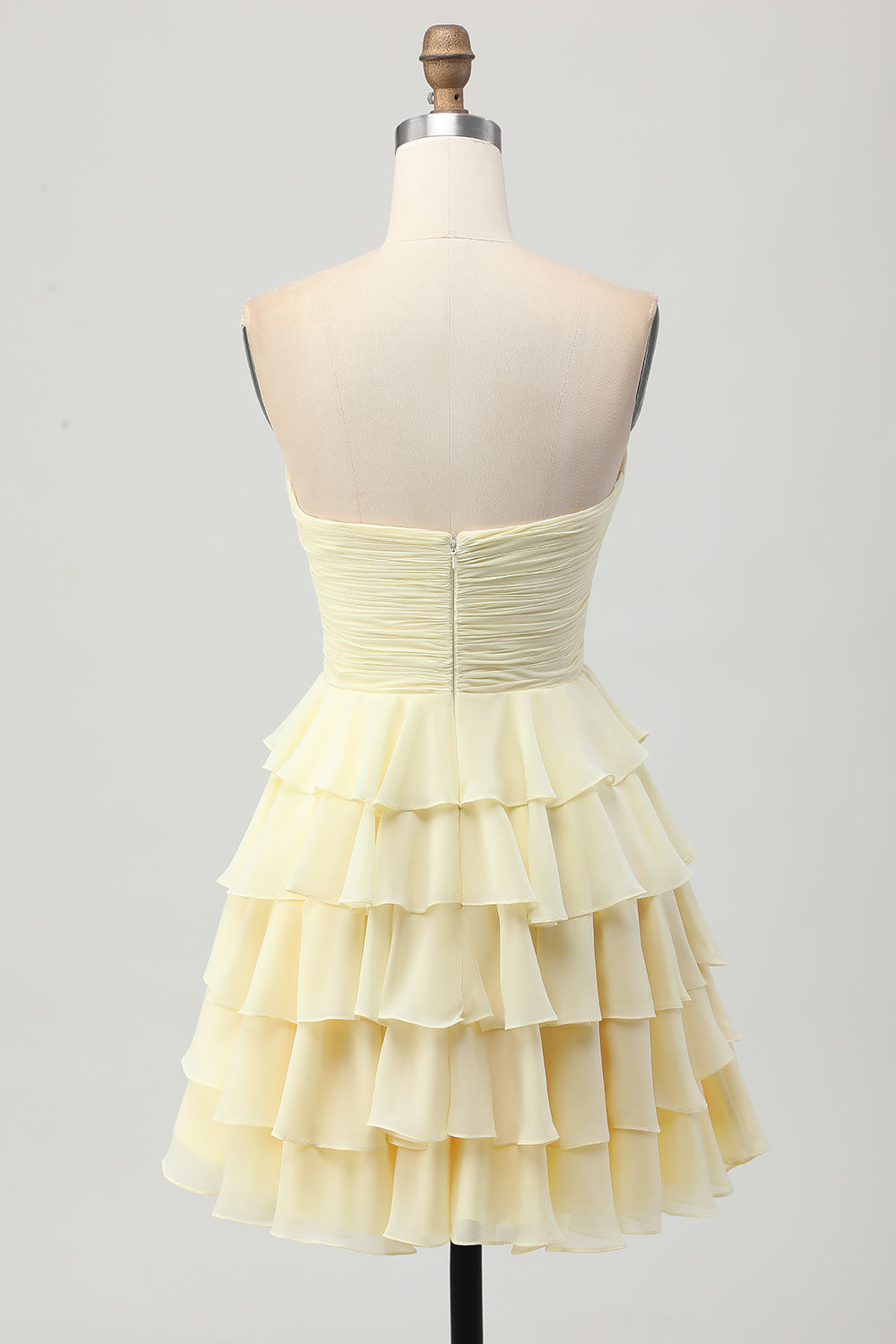 Light Yellow Sweetheart Ruffled A Line Short Homecoming Dress with Bow
