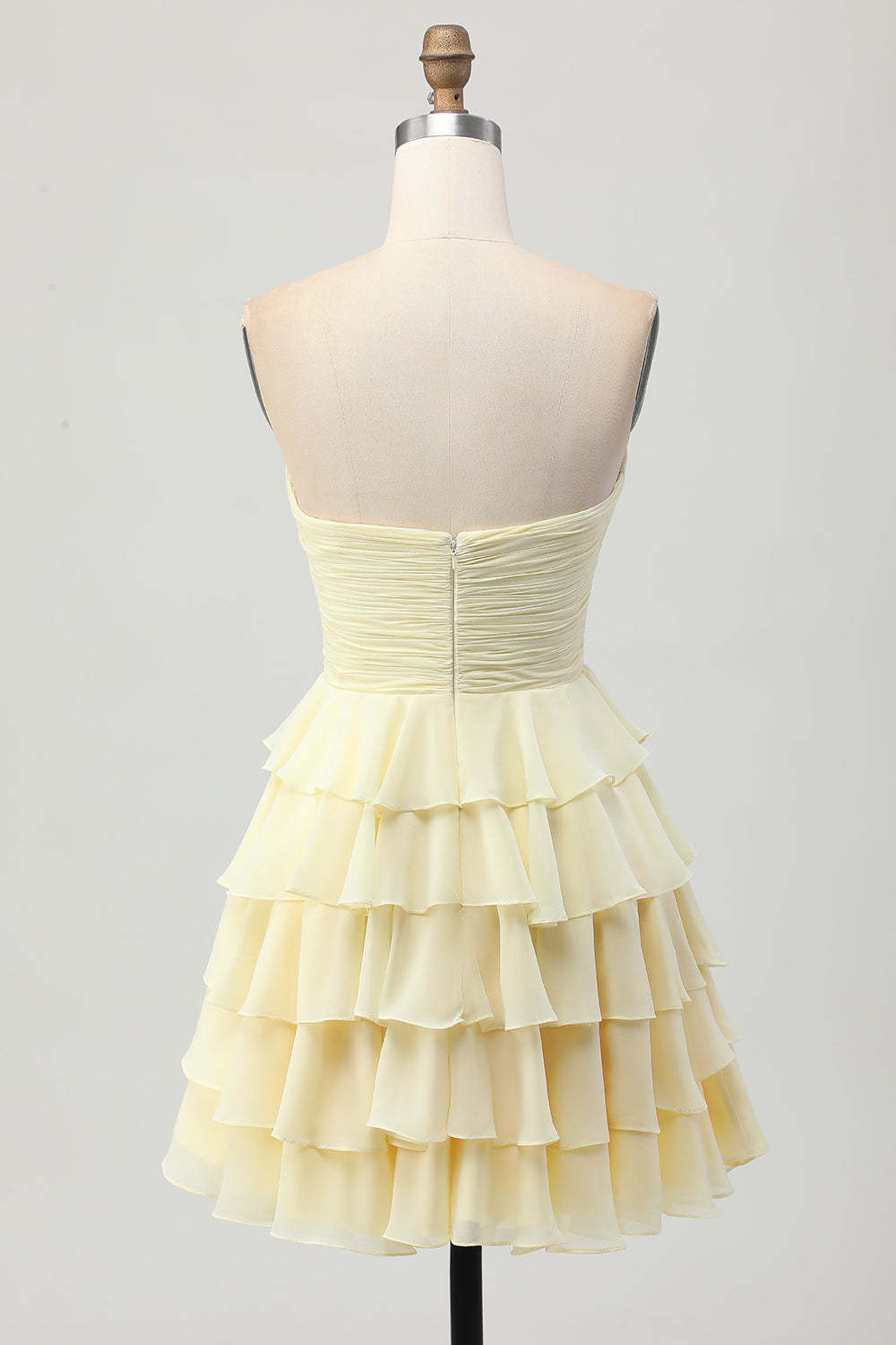 Light Yellow Sweetheart Ruffled A Line Short Homecoming Dress with Bow