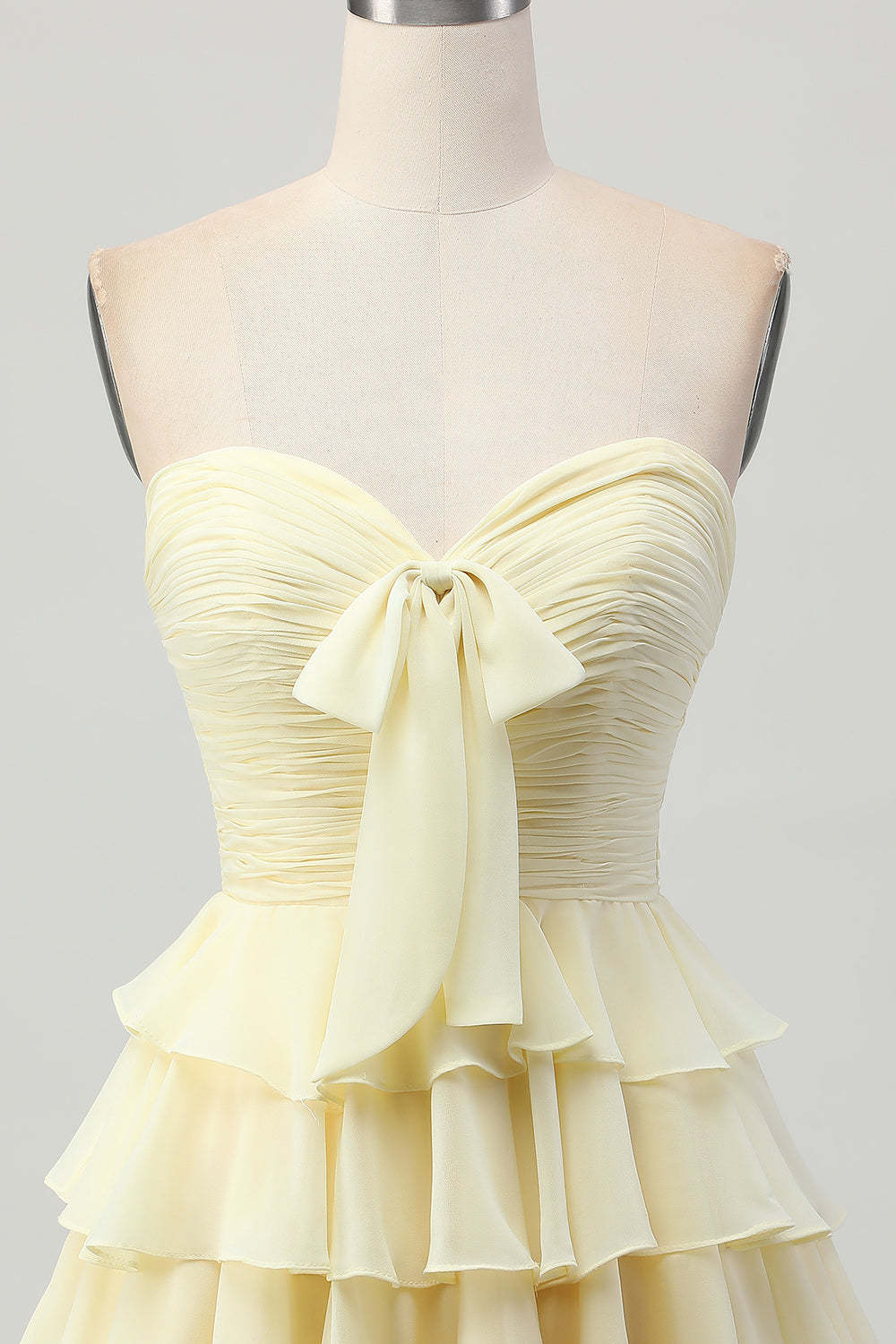Light Yellow Sweetheart Ruffled A Line Short Homecoming Dress with Bow