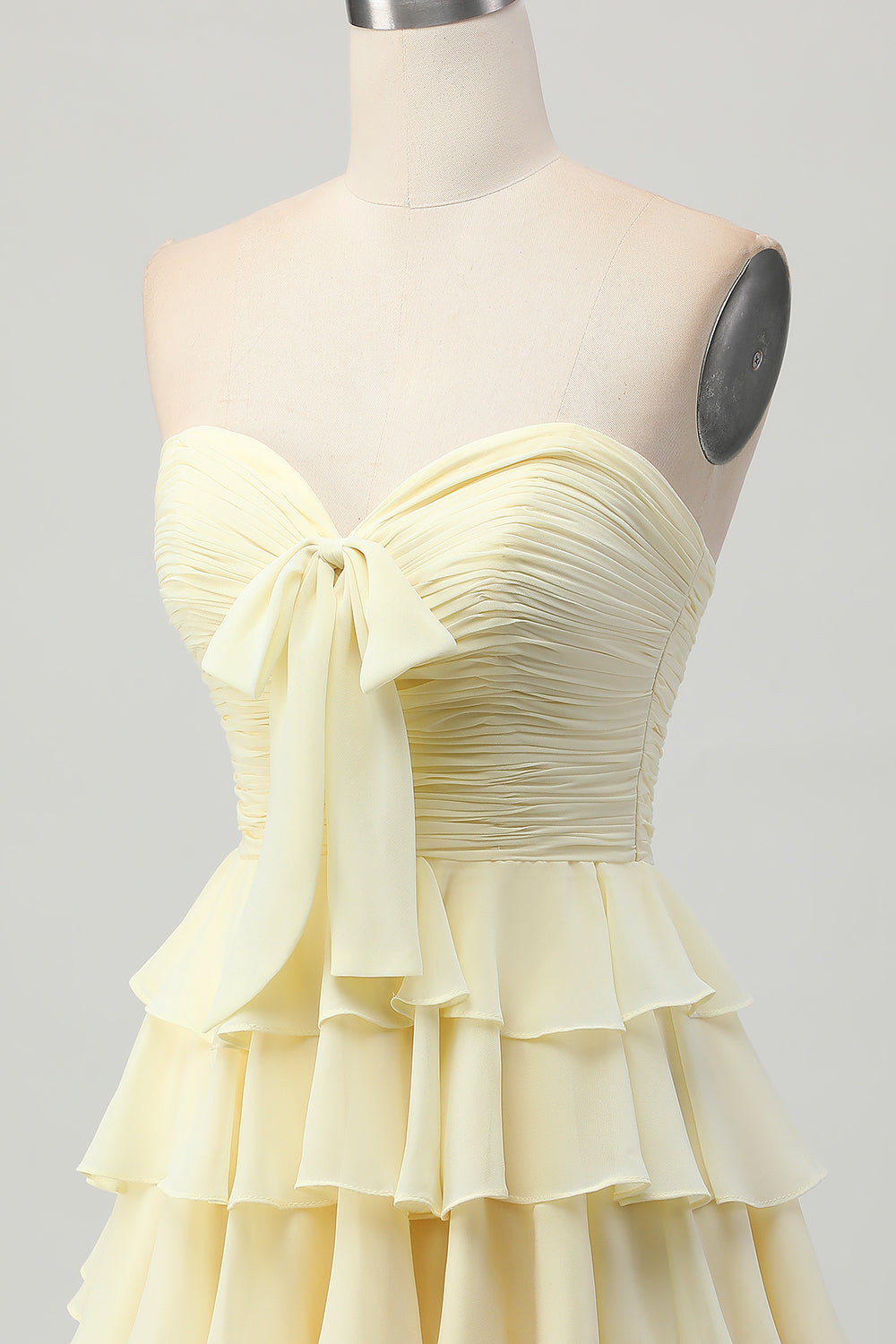 Light Yellow Sweetheart Ruffled A Line Short Homecoming Dress with Bow