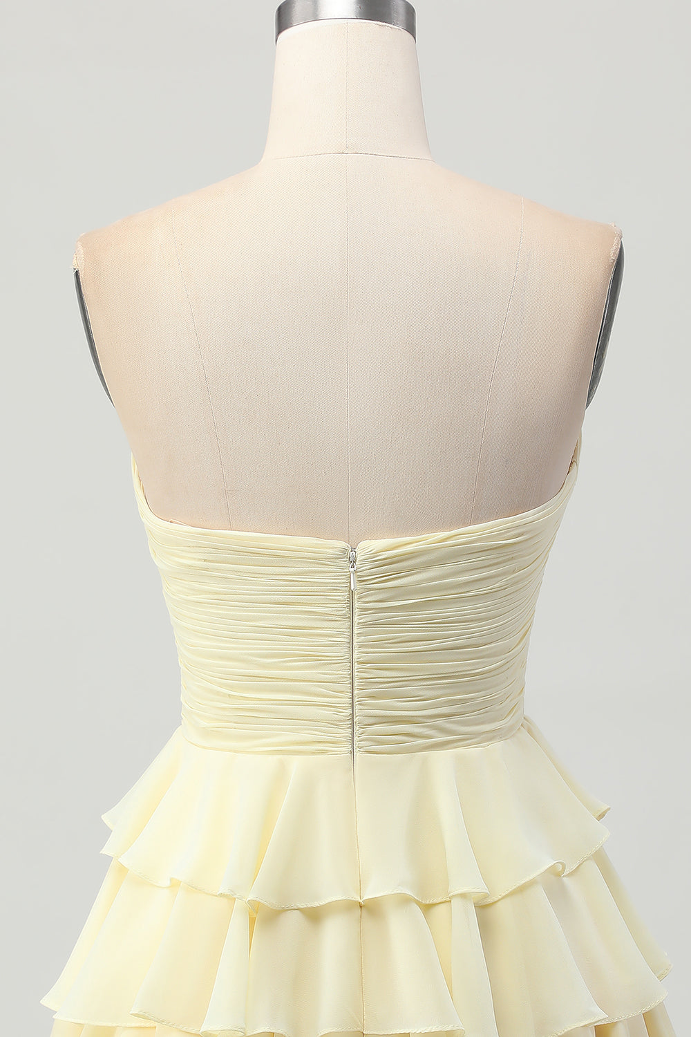 Light Yellow Sweetheart Ruffled A Line Short Homecoming Dress with Bow