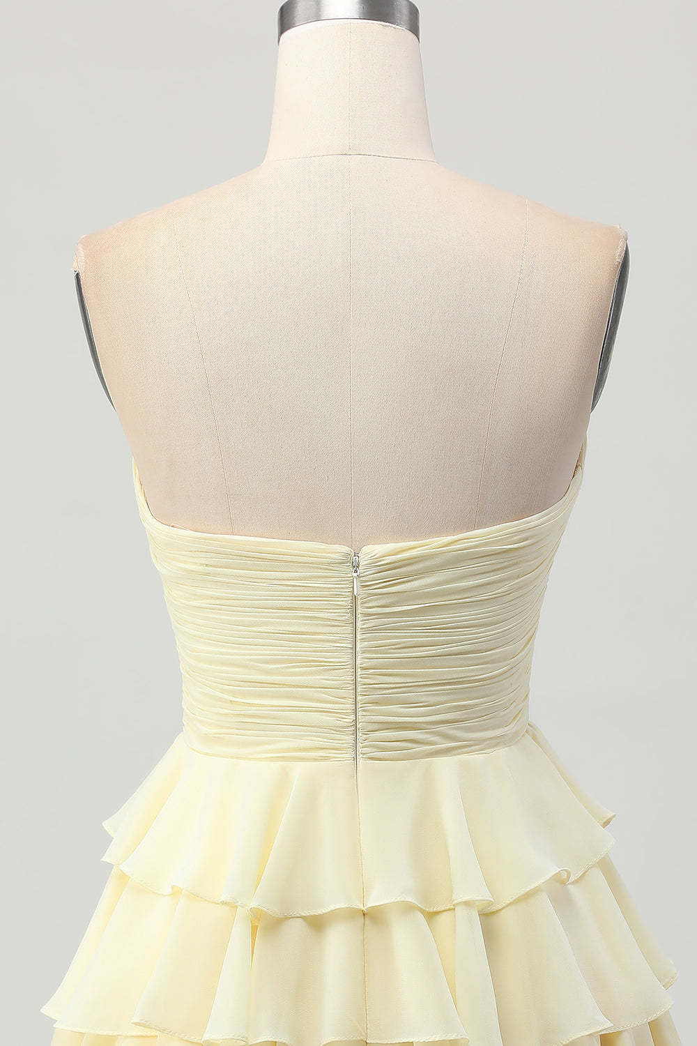 Light Yellow Sweetheart Ruffled A Line Short Homecoming Dress with Bow