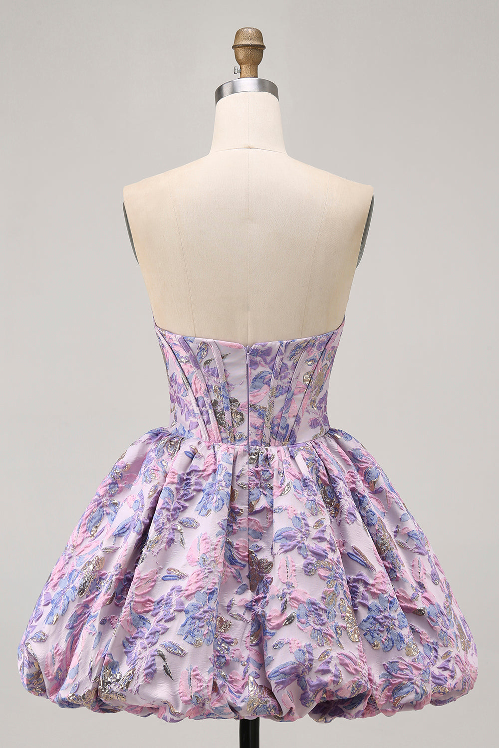 Purple Floral Printed Strapless Corset A Line Short Homecoming Dress