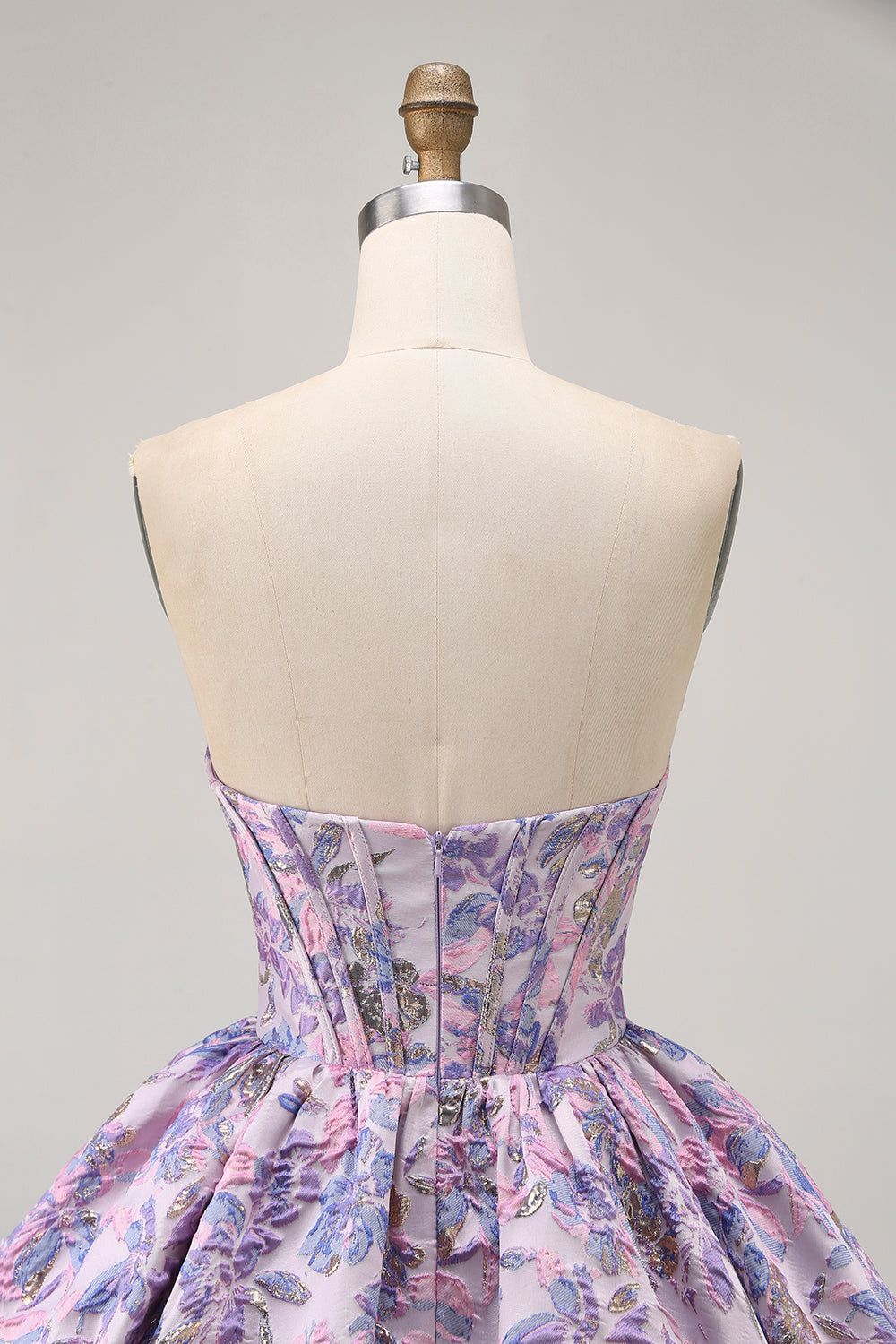 Purple Floral Printed Strapless Corset A Line Short Homecoming Dress