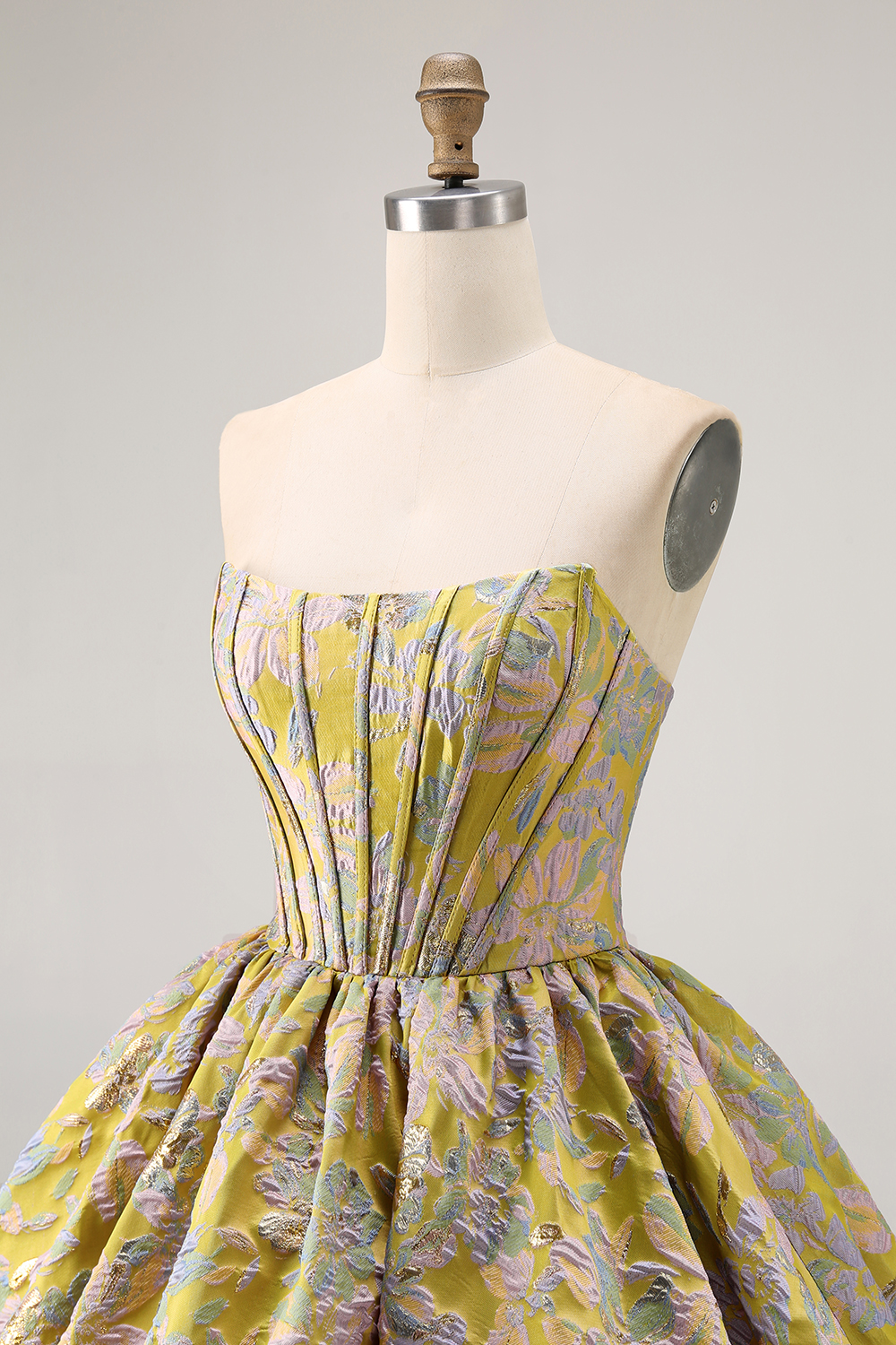 Purple Floral Printed Strapless Corset A Line Short Homecoming Dress