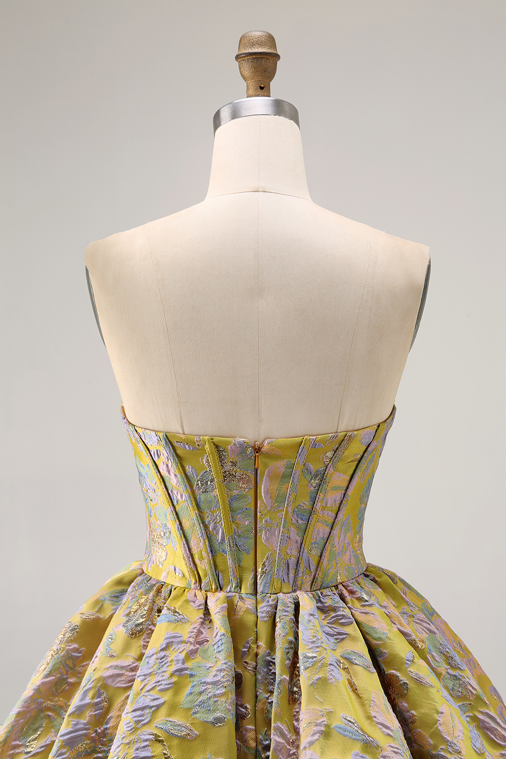 Purple Floral Printed Strapless Corset A Line Short Homecoming Dress