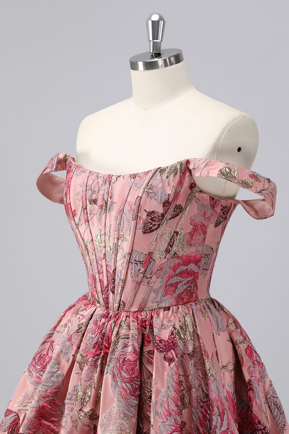 Purple Floral Printed Off the Shoulder Corset Short Homecoming Dress