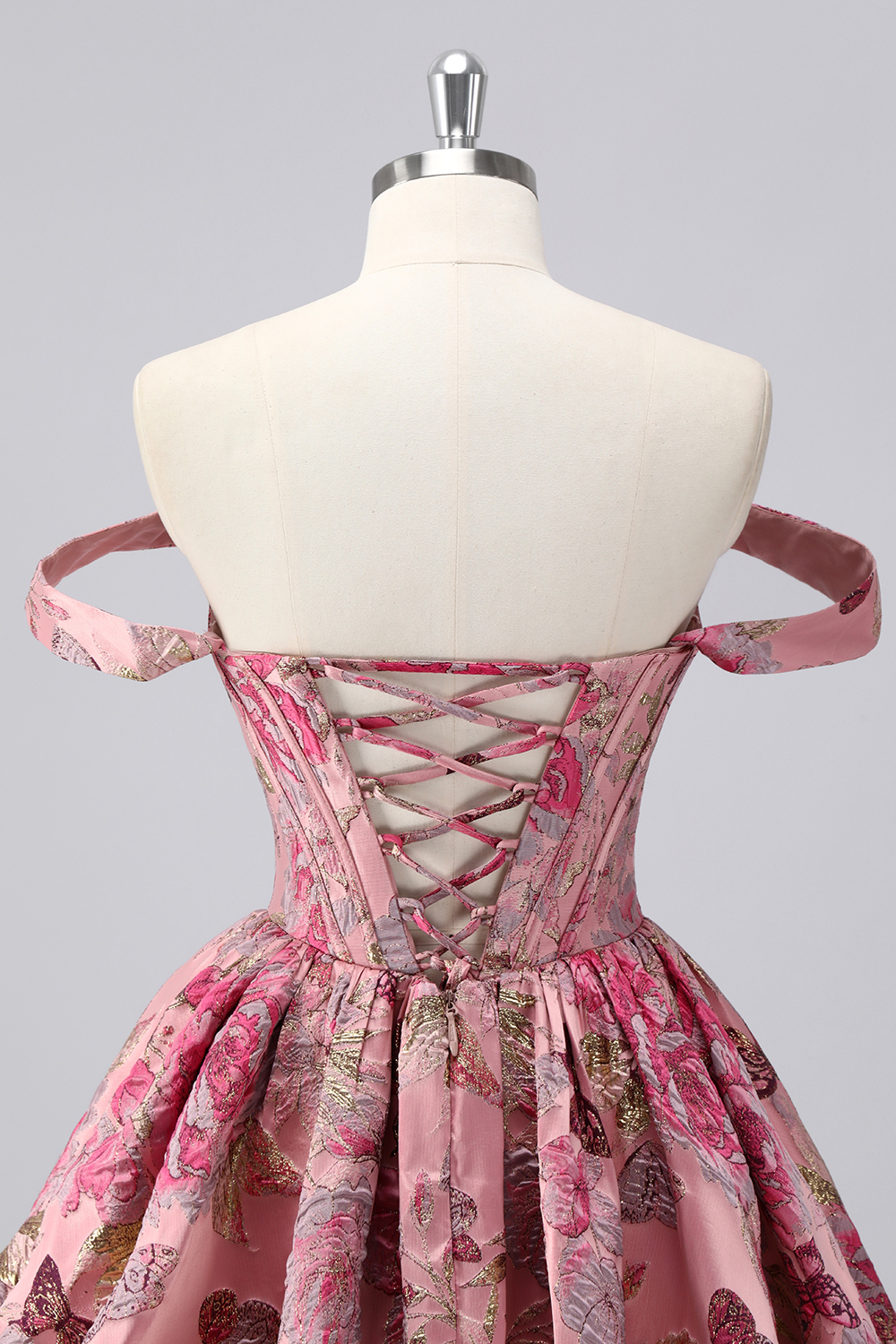 Purple Floral Printed Off the Shoulder Corset Short Homecoming Dress