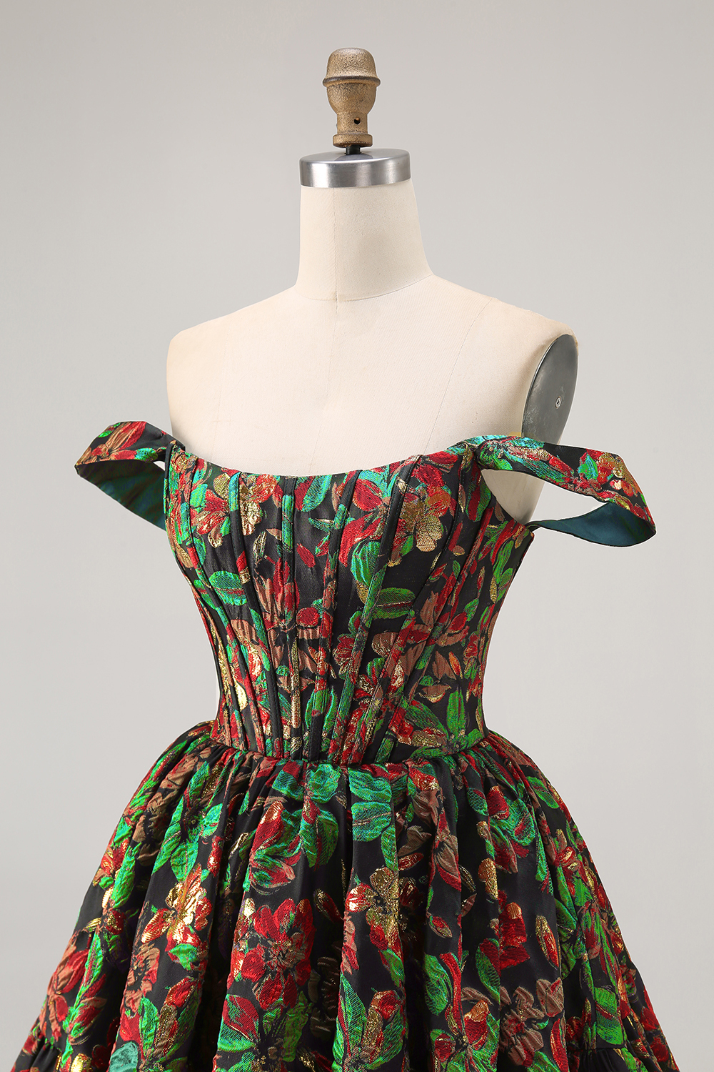 Purple Floral Printed Off the Shoulder Corset Short Homecoming Dress