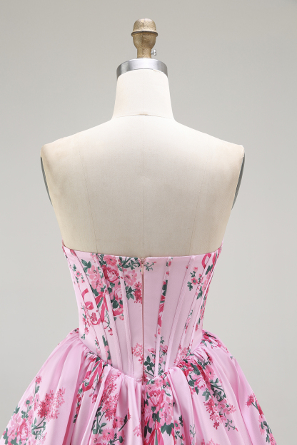 White Blue Floral Sweetheart Corset Short A Line Homecoming Dress