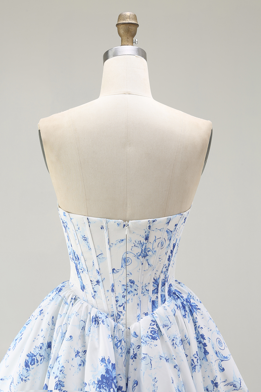 White Blue Floral Sweetheart Corset Short A Line Homecoming Dress