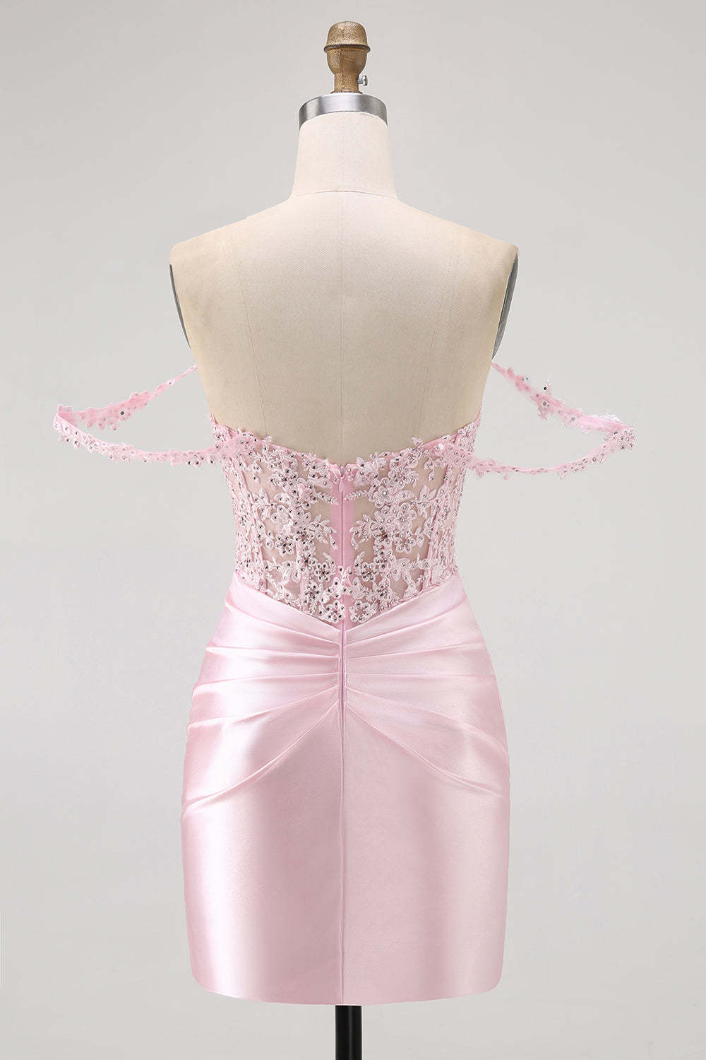 Pink Tight Corset Short Off the Shoulder Homecoming Dress with Lace