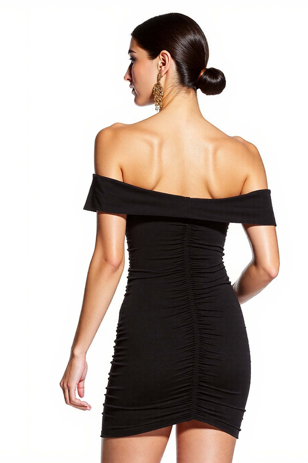 Black Ruched Off the Shoulder Tight Mini Cocktail Dress