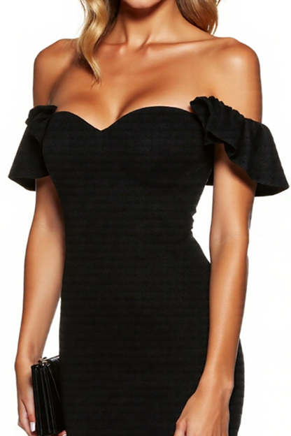 Short Black Off the Shoulder Tight Cocktail Dress with Ruffles
