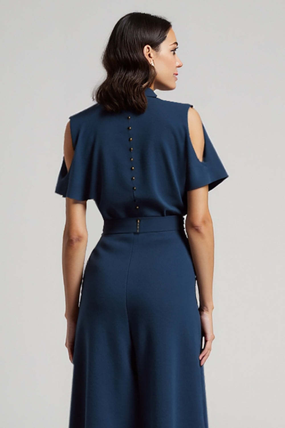 Dark Blue Pencil Short Sleeves Cut Out Maxi Work Dress with Bow