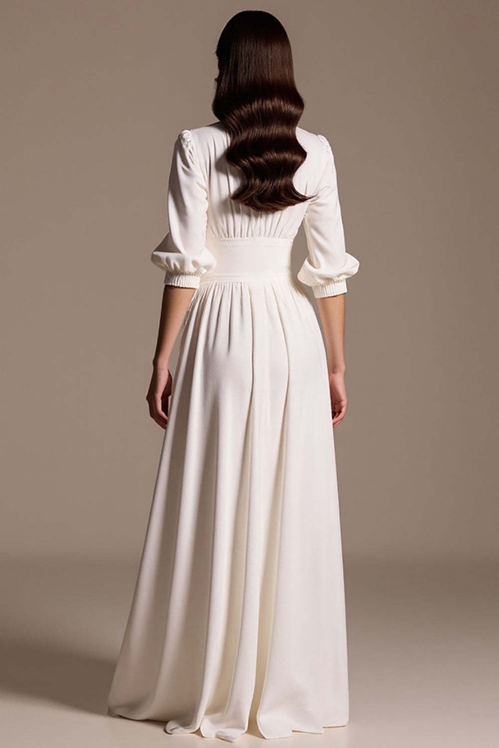 White A Line Single Breasted Maxi Work Dress with Sleeves