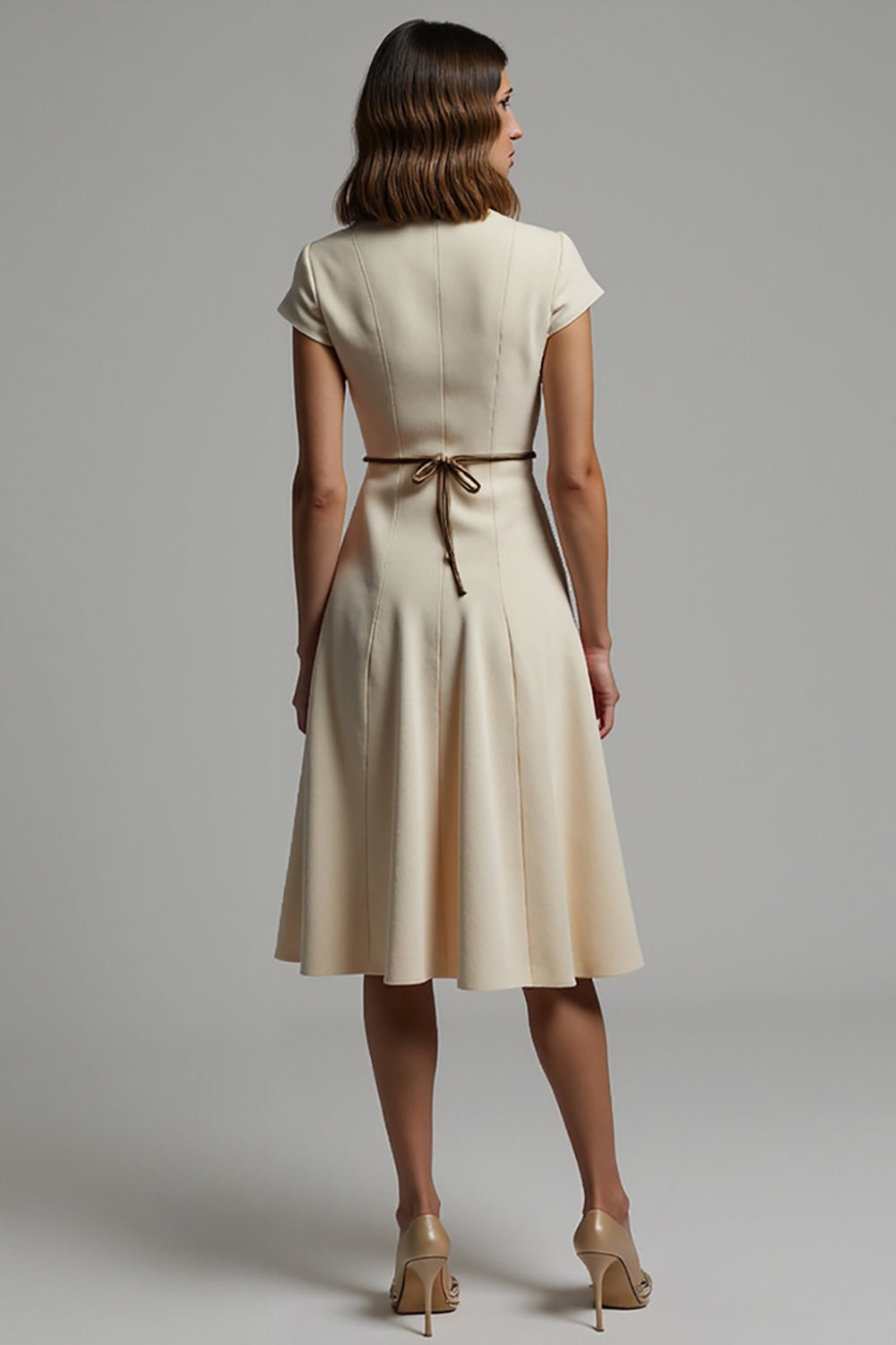 A Line Apricot Notched Lapel Leopard Midi Blazer Dress with String