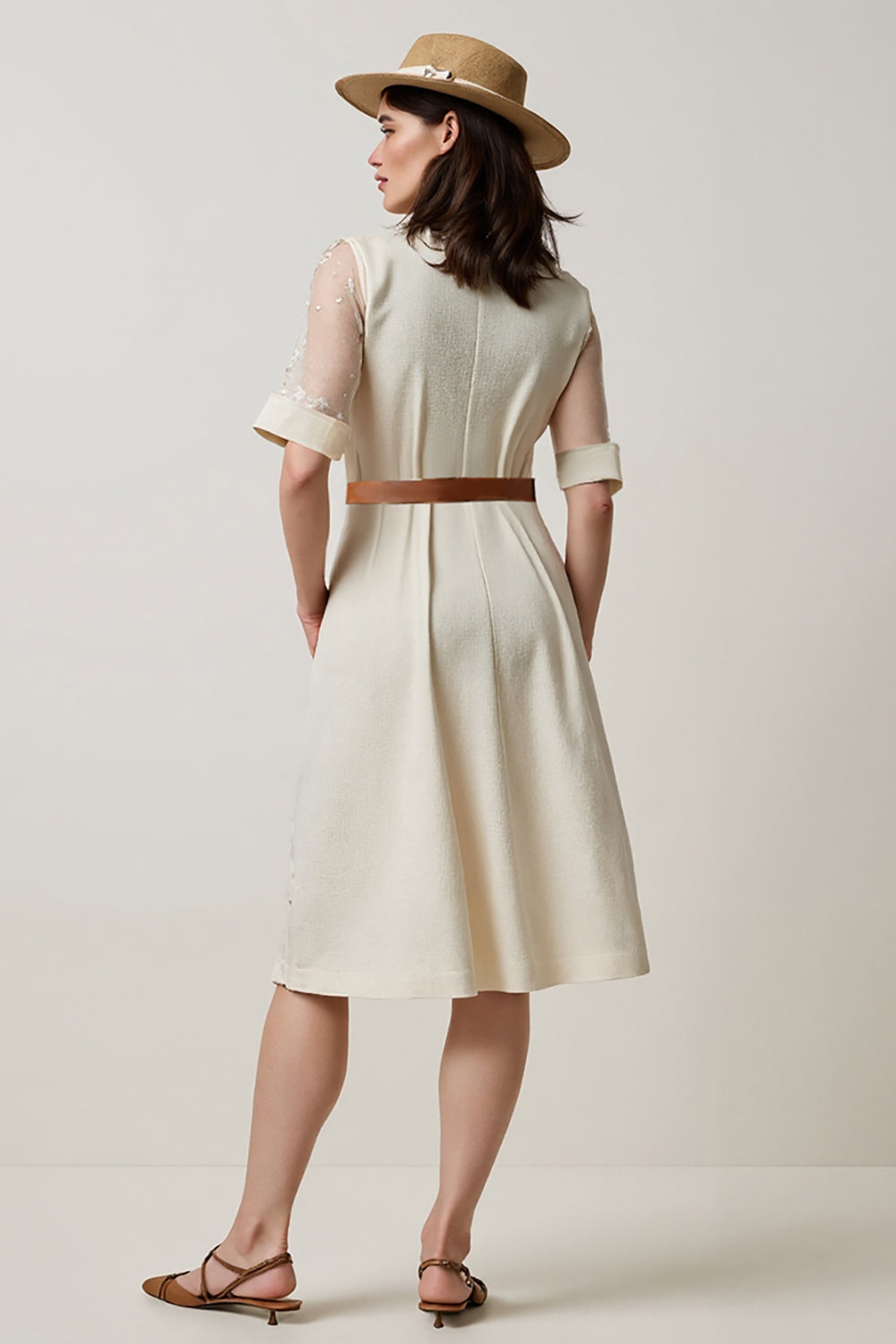 Midi Apricot A Line Short Sleeves Blazer Dress with Belt