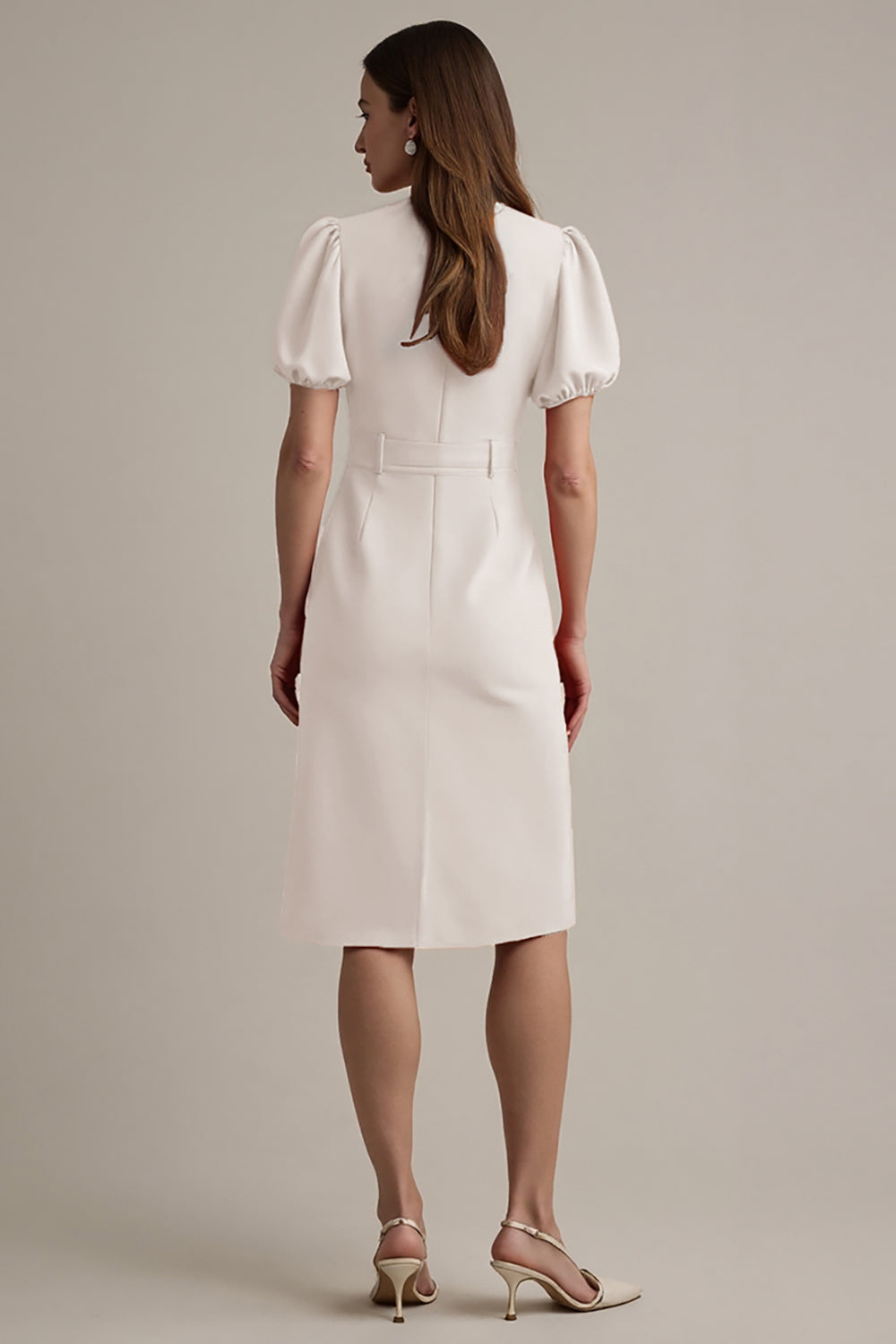 Midi Ivory Notched Lapel Short Sleeves A Line Blazer Dress with Belt
