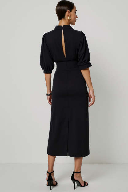 Black Half Sleeves Pencil Keyhole Maxi Work Dress