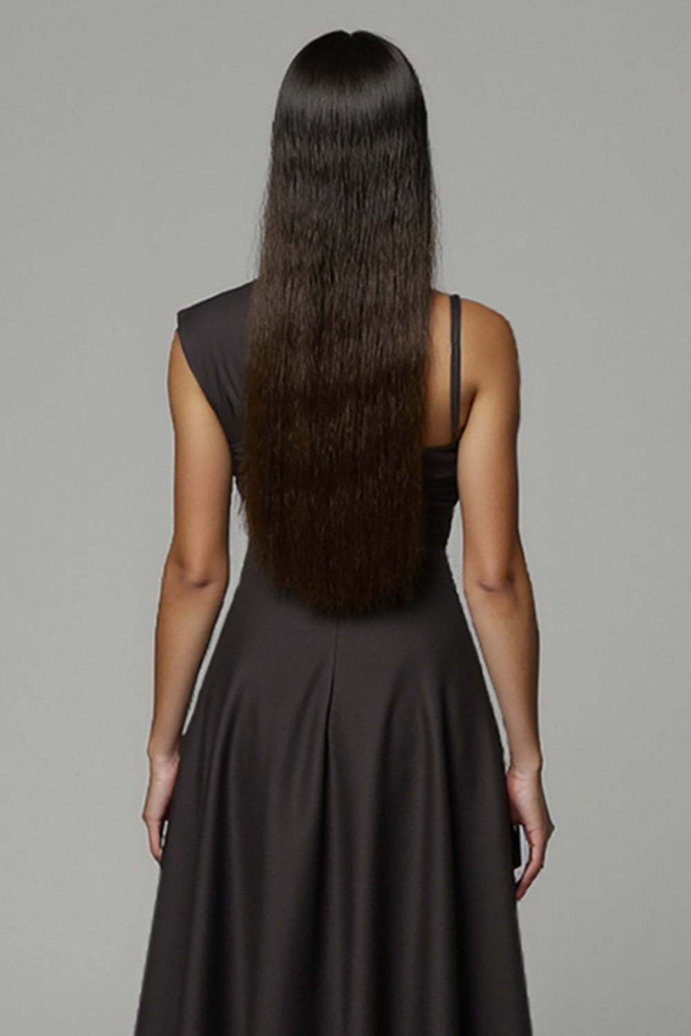 A Line Black Satin One Shoulder Midi Work Dress