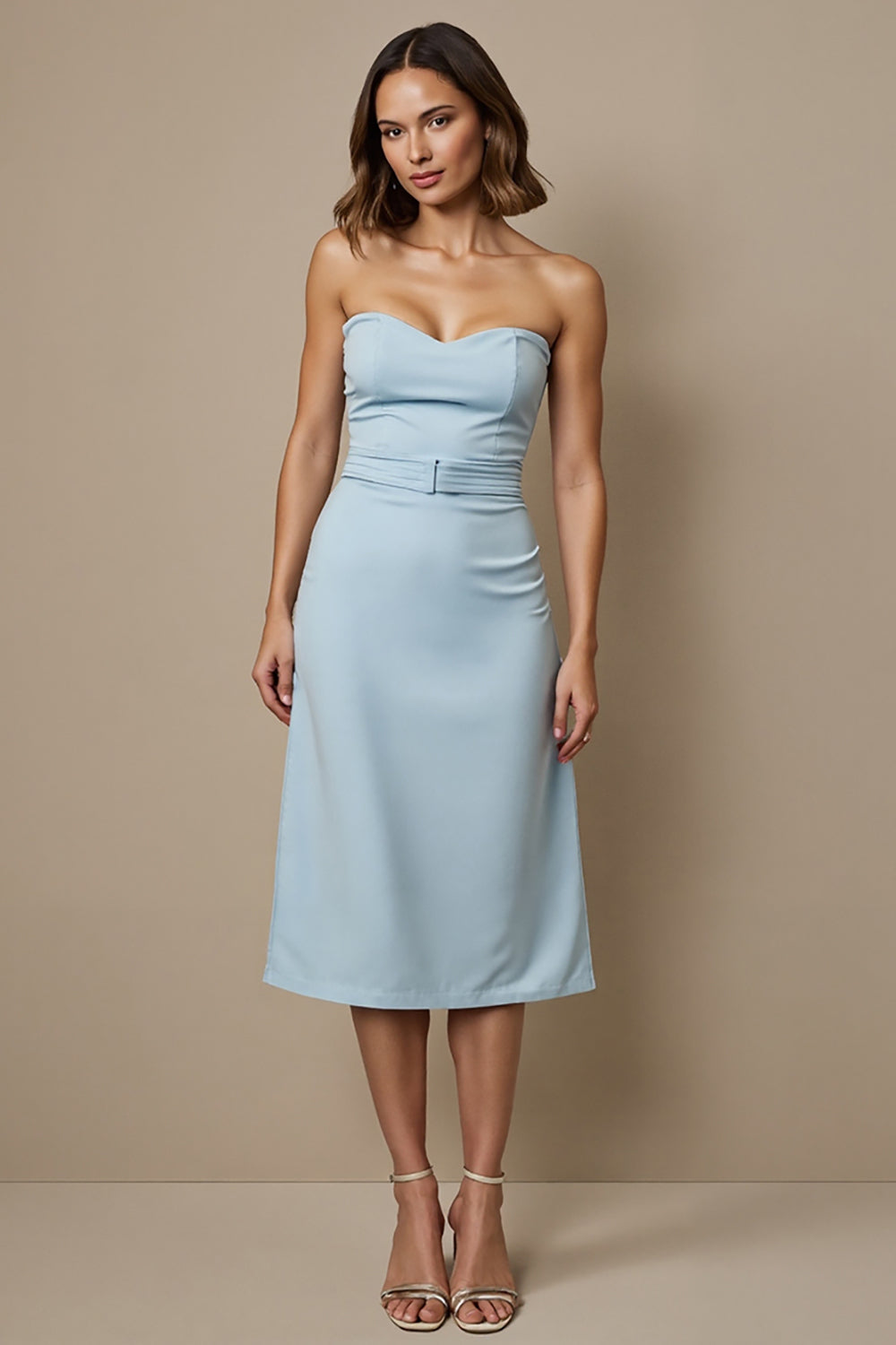 Leely Women Blue Simple Sweetheart Semi Formal Dress Pencil Midi Cocktail Dress