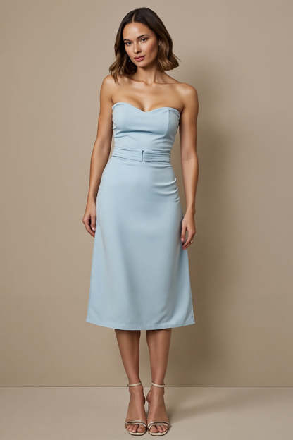 Leely Women Blue Simple Sweetheart Semi Formal Dress Pencil Midi Cocktail Dress